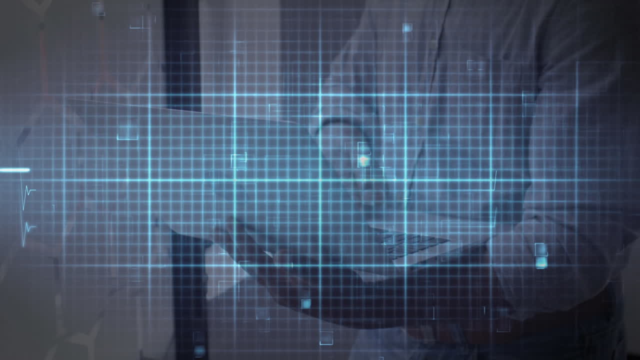 사무실에서 노트북을 사용하는 아프리카계 미국인 사업가에 대한 이소전기 선의 애니메이션