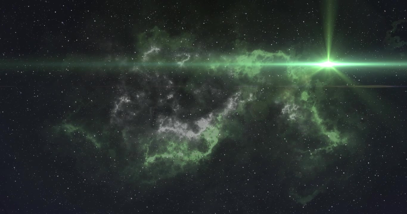 Animación de puntos de luz sobre nubes verdes.