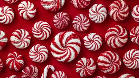 christmas peppermint candies on red background