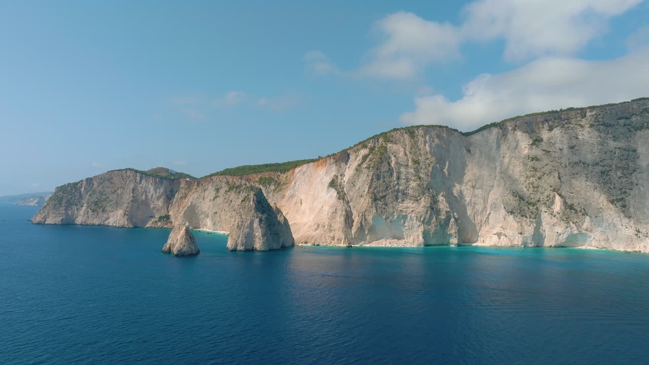 Aerial view of stunning coastal cliffs and turquoise water