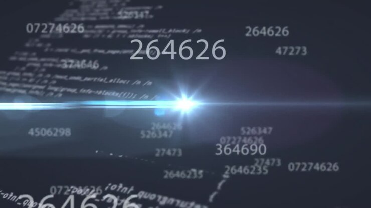 Animation of digital data processing over dark background
