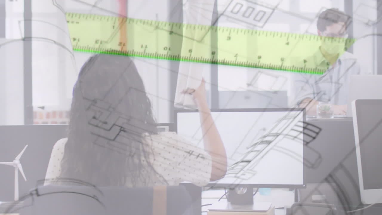 얼굴 마스크를 착용 한 사업가 들 을 지배 하는 계획 과 통치자 의 애니메이션