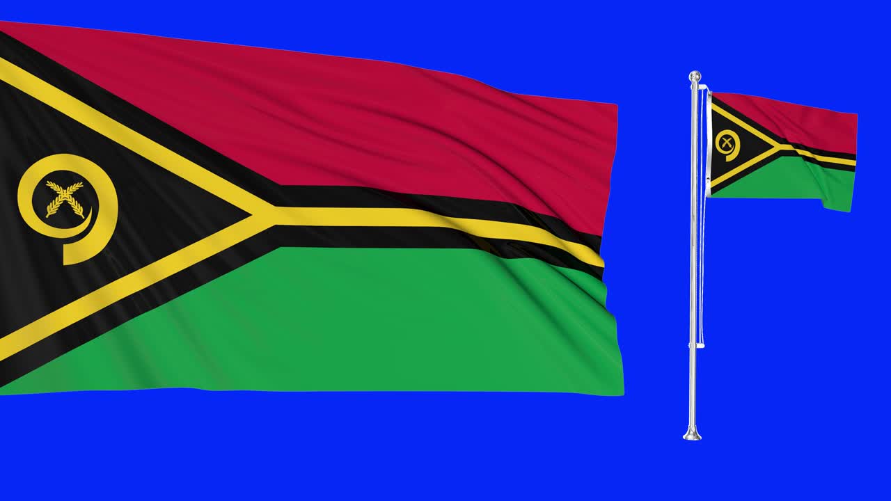 푸른 스크린 바누아투: 바람에 흔들리는 두 개의 발 바투 발 기둥 애니메이션 4k 3d 크로마 키