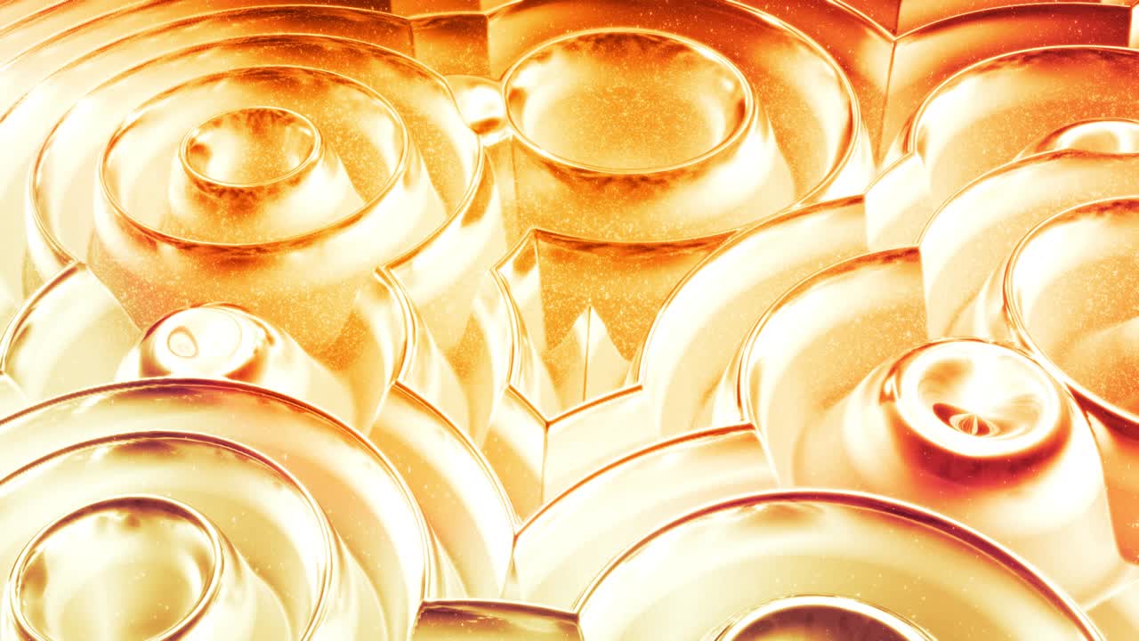 Sfondo astratto in loop con motivo a onde di liquido dorato scintillante su superficie lucida e brillante. Fluido giallo viscoso simile a una superficie di lamina d'oro o vetro brillante. Bellissimo sfondo creativo e festivo.