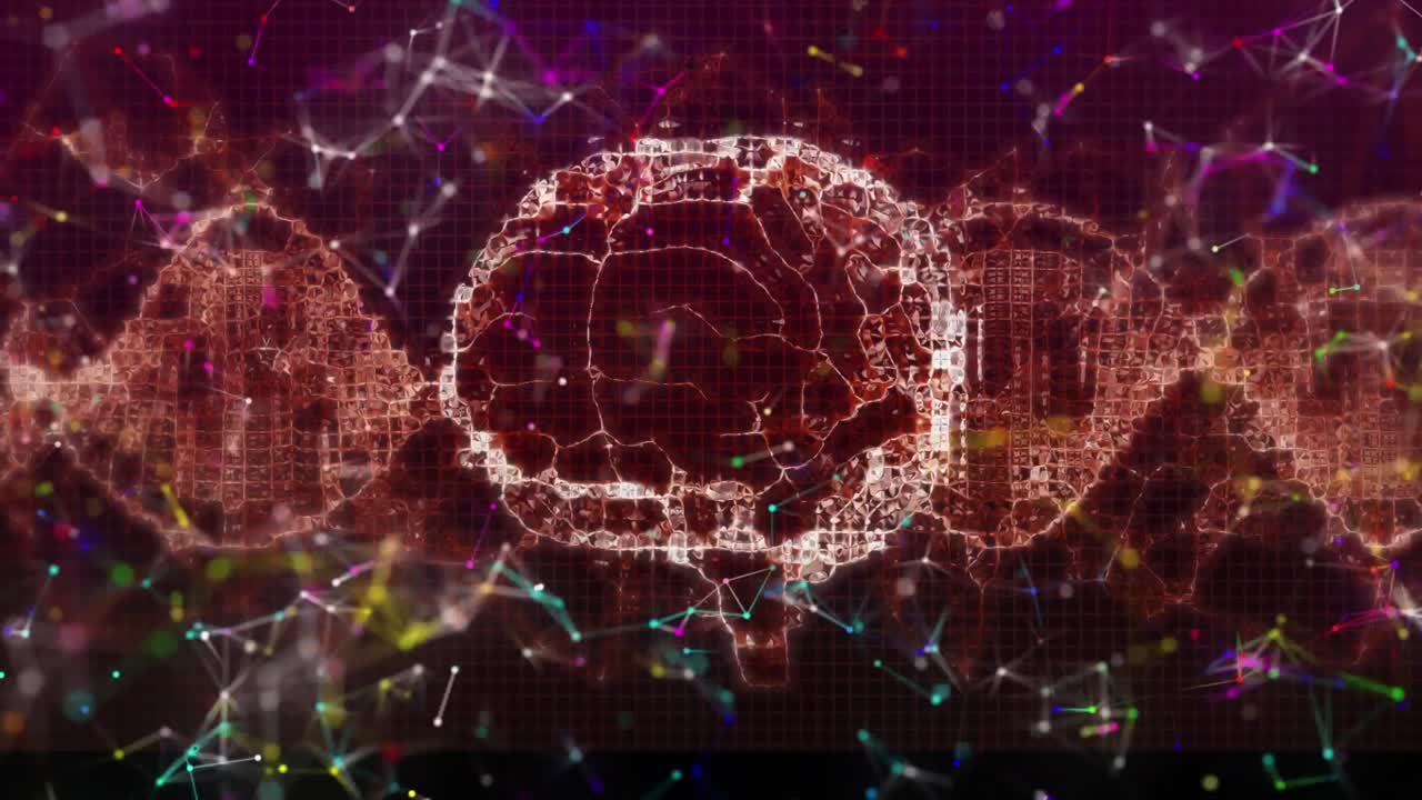 검은 바탕에 데이터 처리와 뇌의 애니메이션