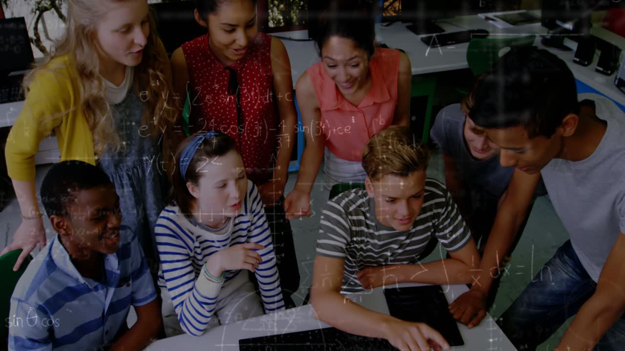 Animation of mathematical drawings over smiling students using computer