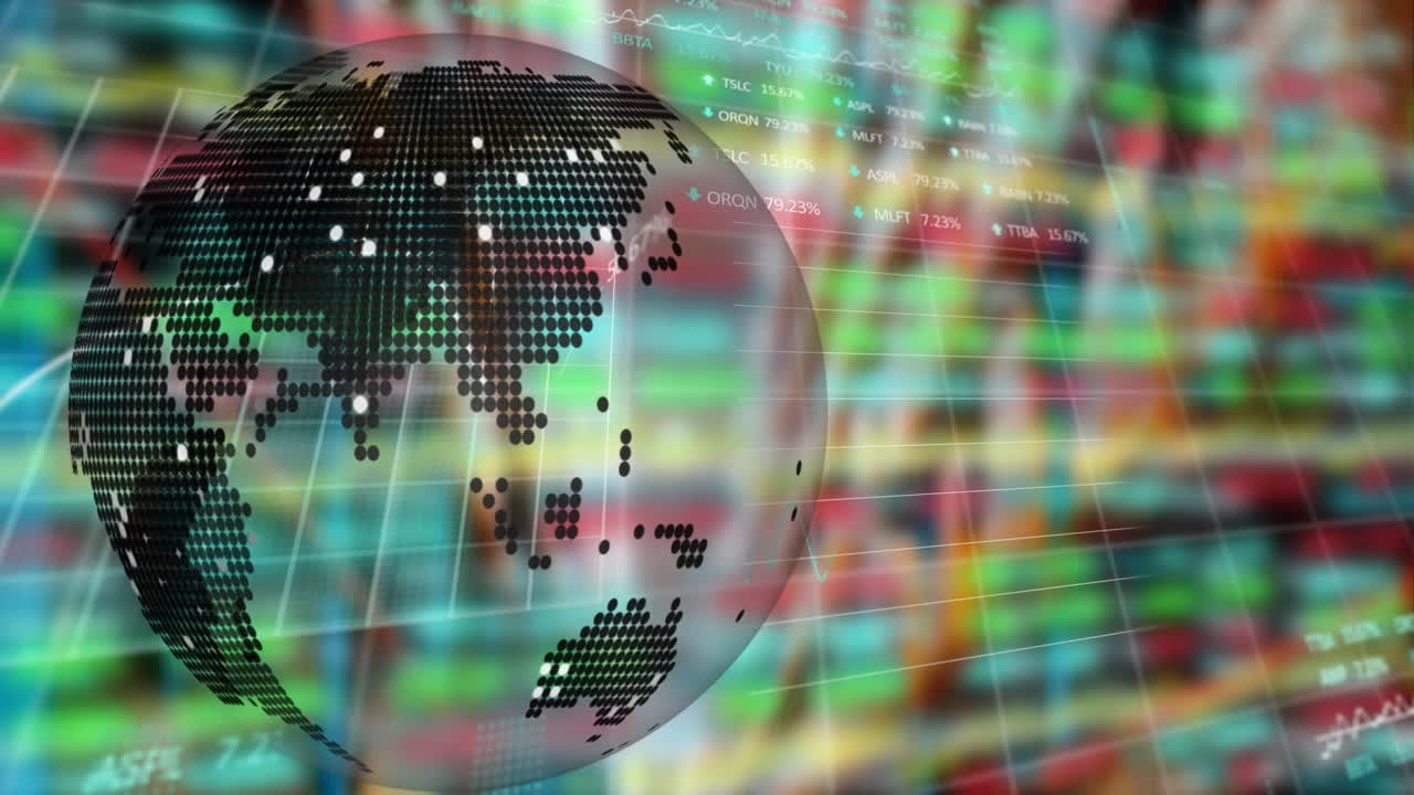 animación del globo y procesamiento de datos financieros sobre el almacén