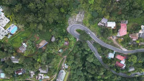 top view aerial of winding roads around ella town, sri lanka