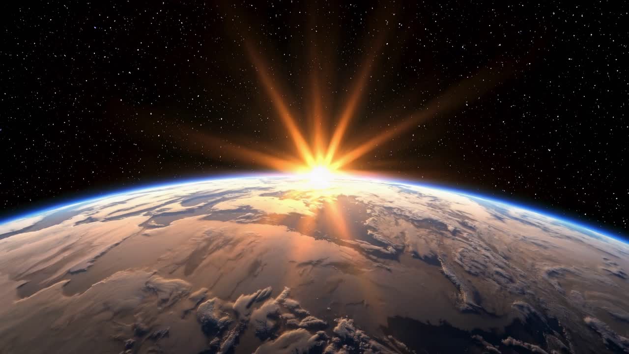 A stunning video concept of Earth from space, showcasing a sunrise over the horizon