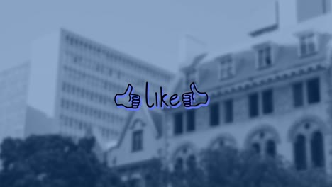 도시 풍경 위에 비슷한 텍스트의 애니메이션