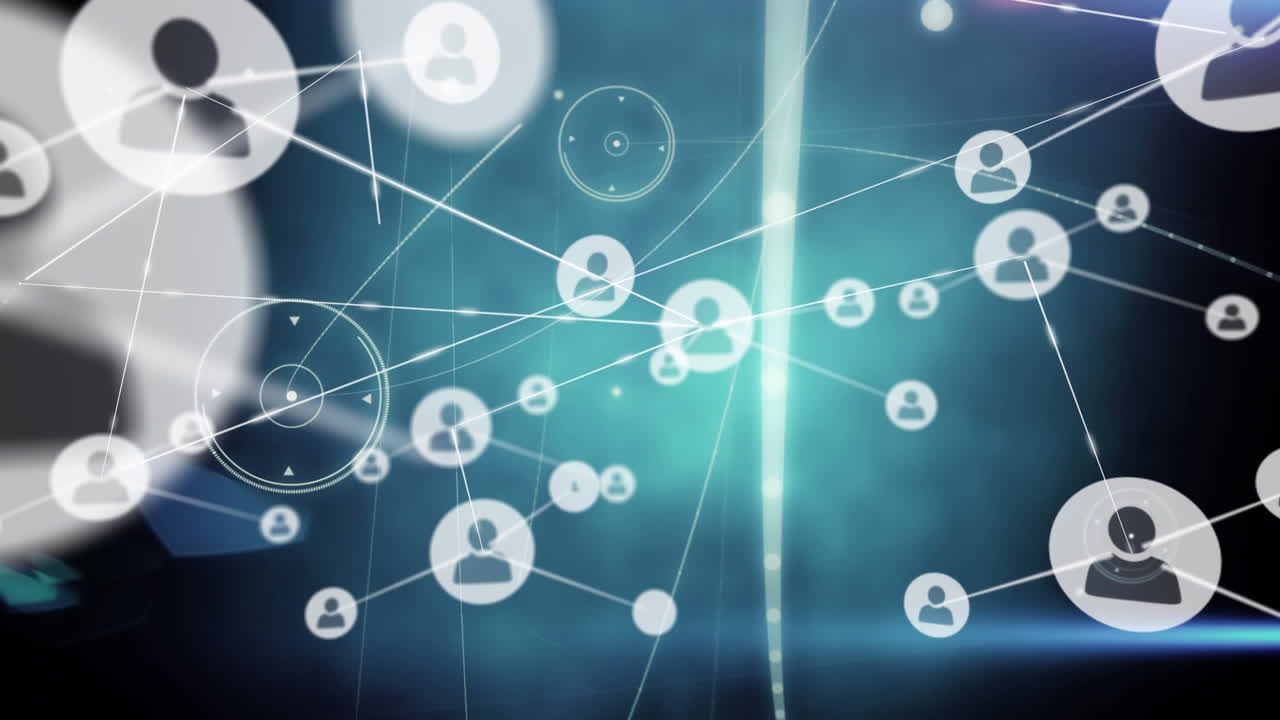 빛나는 배경 위에 아이콘으로 연결 네트워크의 애니메이션