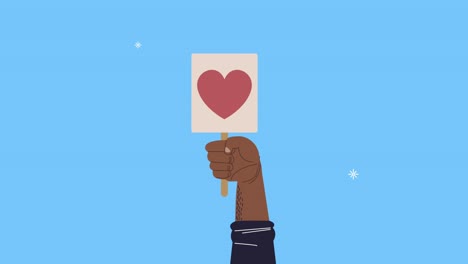 animación de concienciación sobre los derechos humanos con la mano afro levantando el corazón