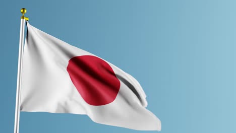 japanese flag waving in the breeze against pure blue background