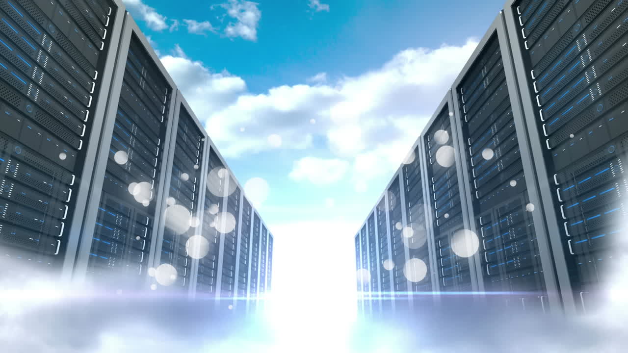 luces bokeh brillantes y torres de servidores