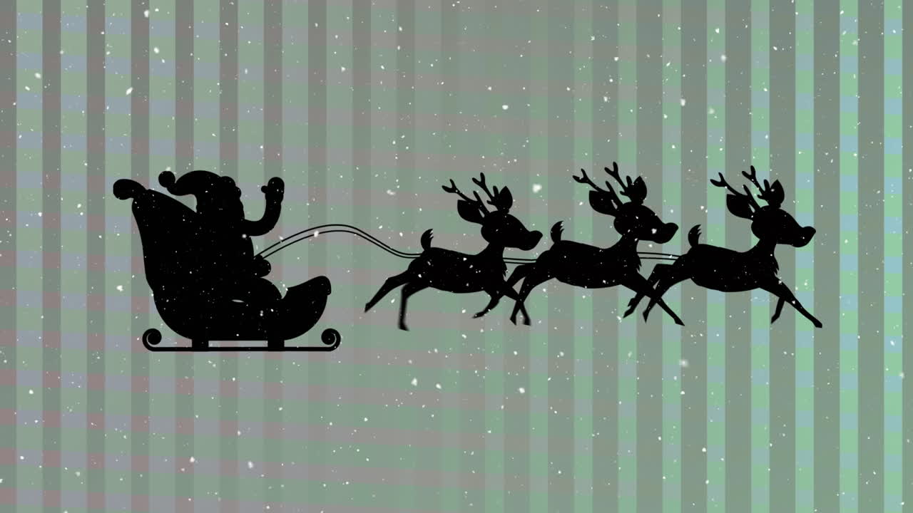 animación de santa claus en trineo con renos sobre un fondo gris