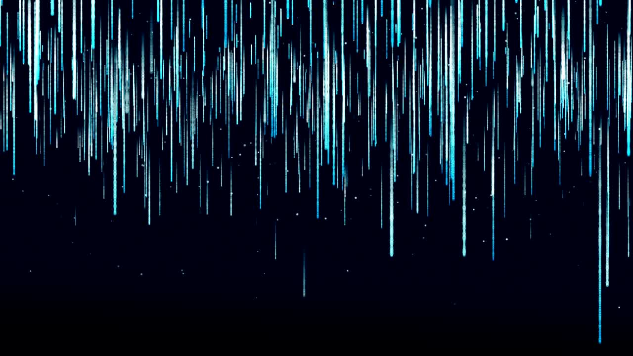어두운 파란색 배경 디지털 서명, 비와 같은 입자, 빛, 파도, 파란색 그림자, 모든 영역과 깊은 명확성의 영역.