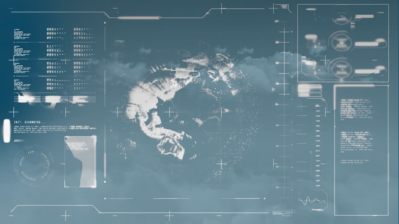 회색 바탕에 구름 위에서 금융 데이터 처리의 애니메이션