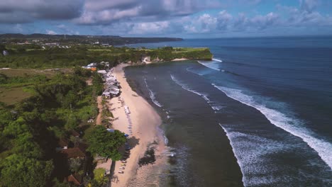 bird-eye-view-of-Balangan-beach-and-waves-crashing-the-sand---Uluwatu,-Bali---Indonesia