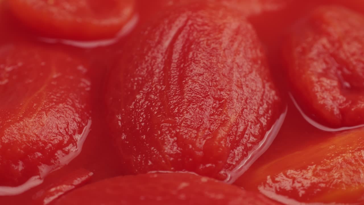 Close-up view of canned tomatoes