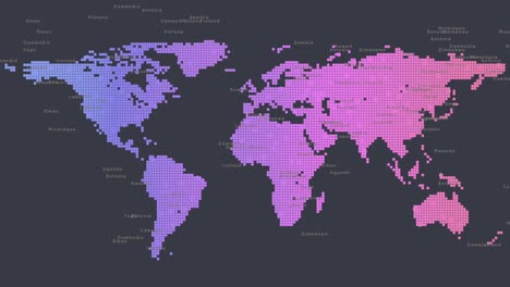 digital map of earth highlighting country names in color