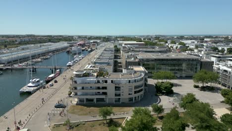 luxury building and michel-crépeau media library along canal of la rochelle old port, france