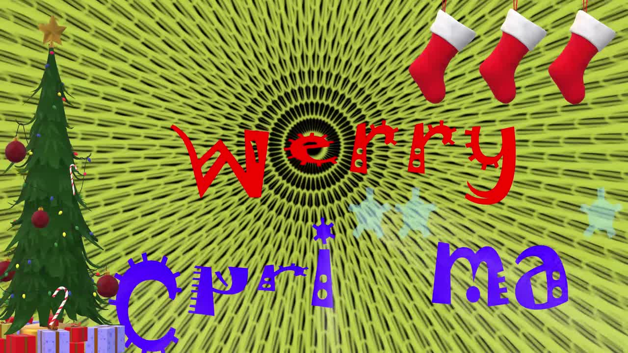 메리 크리스마스 텍스트 뒤에 회전하는 원 배경