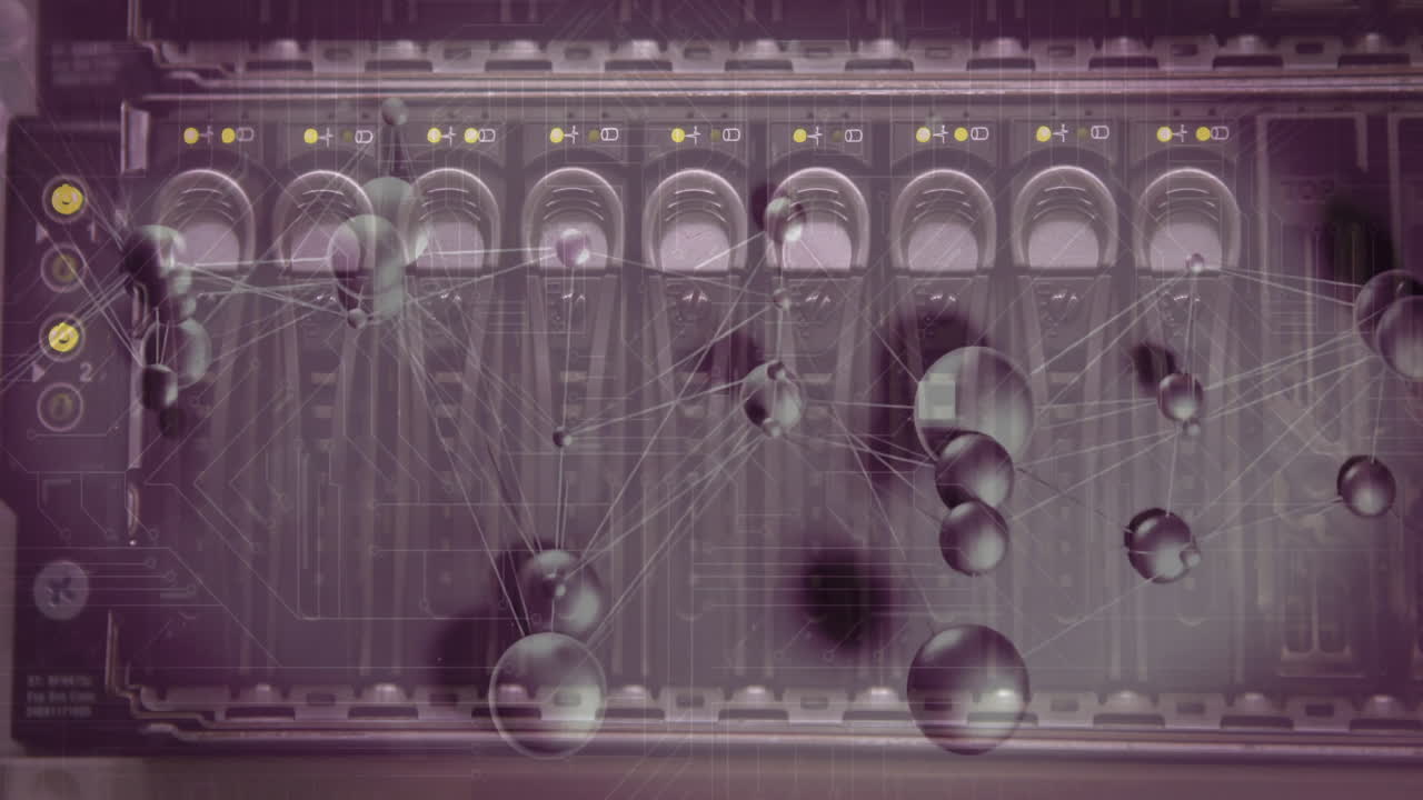 Electronic circuit with abstract network connections and data processing animation