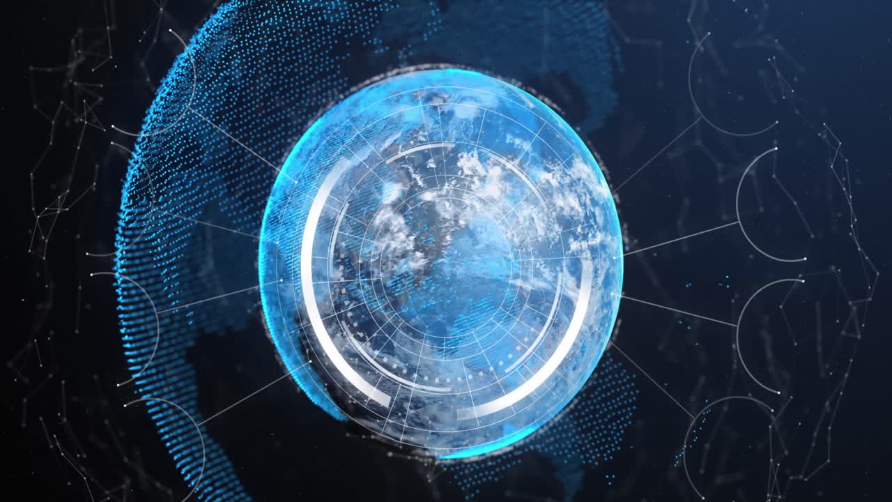 전 세계 연결을 가진 디지털 데이터 처리의 애니메이션