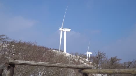 video de primer plano de la planta de energía eólica en campos cerca de la ciudad de pyeongchang, corea del sur