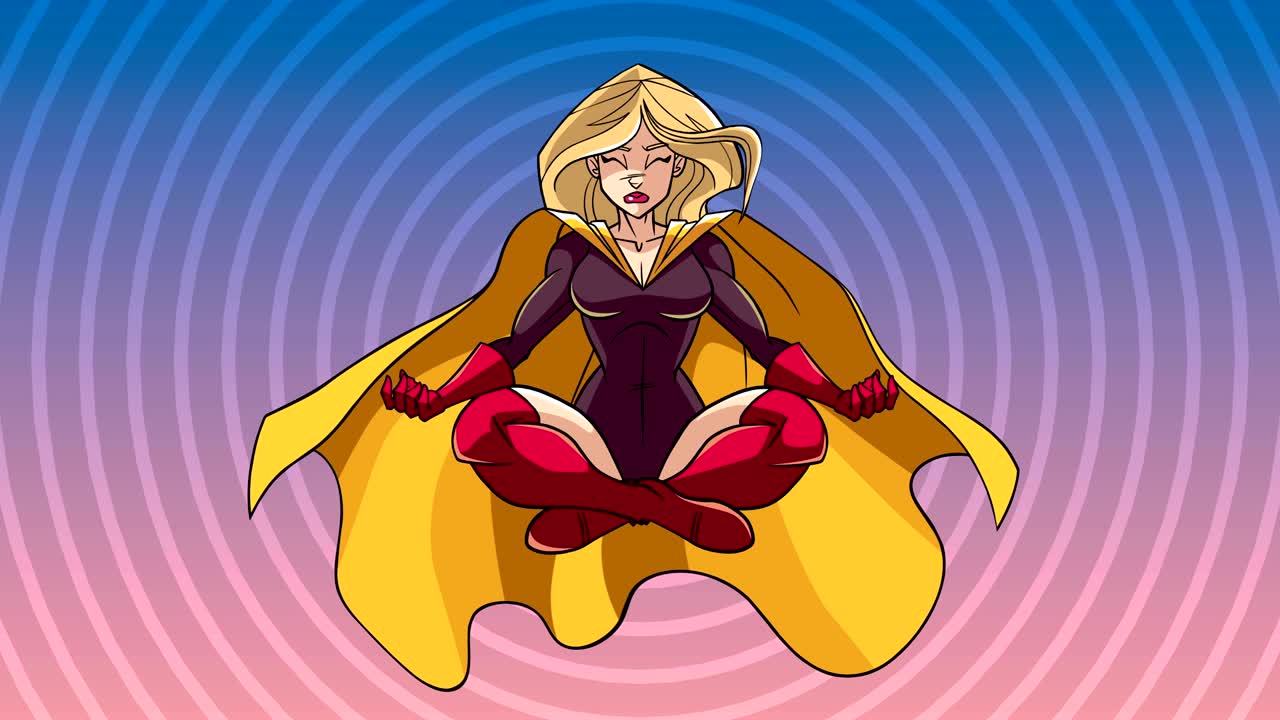 배경으로 명상하는 슈퍼히어로인