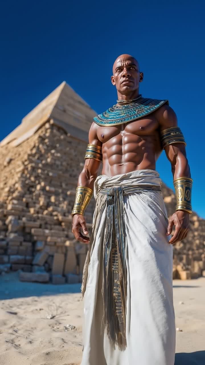 A man standing in front of a pyramid with his arms crossed