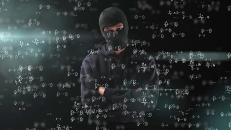 animación de ecuaciones matemáticas sobre el hacker en balaclava