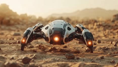 futuristic robot crawler in a desert landscape