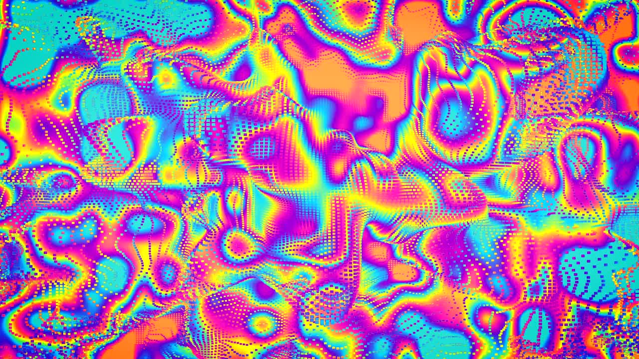 animación 3d en 4k con fondo holográfico abstracto y pixelado.