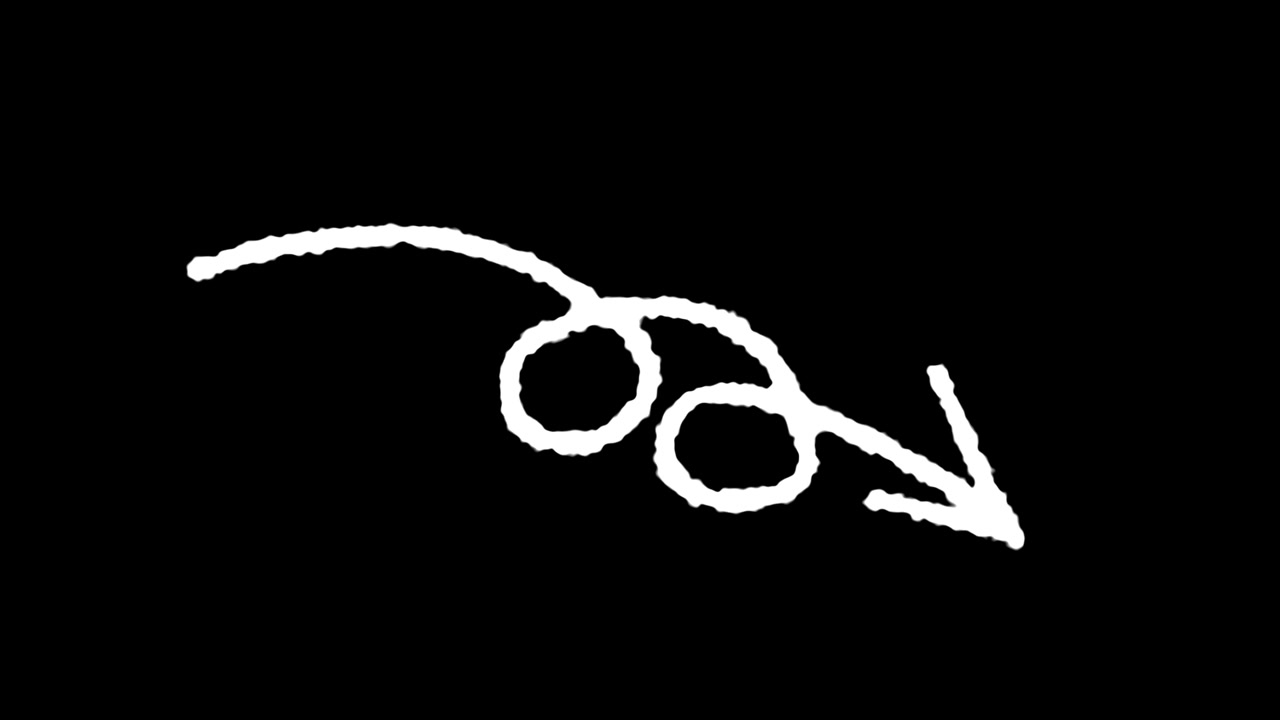 Animated Hand Drawn White Curly Arrow Pointing Down Right
