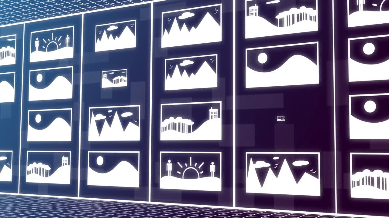 animación de la codificación binaria sobre los iconos del paisaje