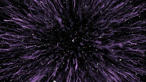 animation of snow falling over glowing purple firework explosion