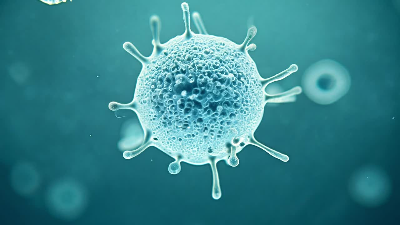 Close-up view of a virus under a microscope