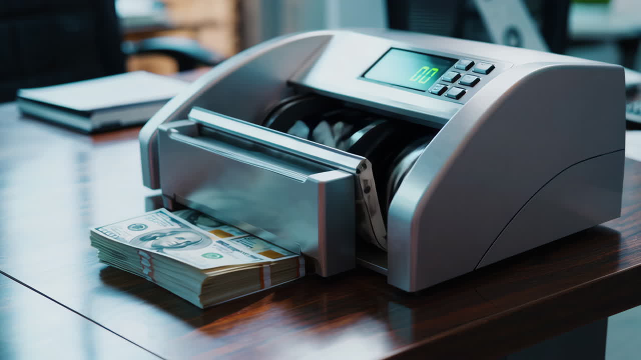 contar dinero con una máquina contadora de billetes