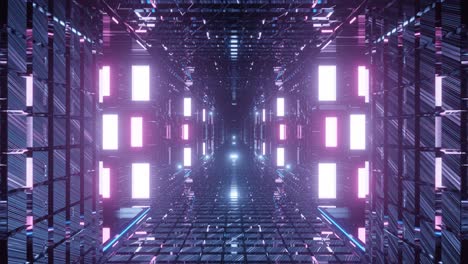animación de inmersión a través de un túnel largo altamente reflectante, brillante, resplandeciente y vívido