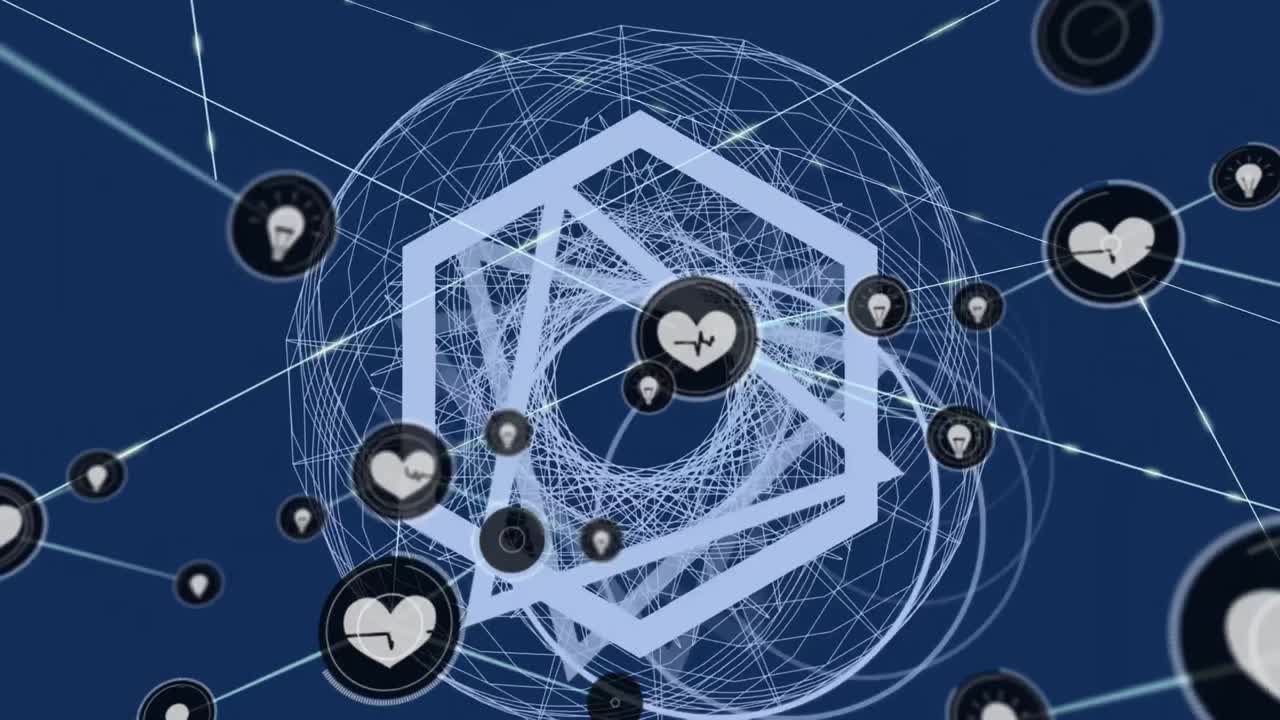 전 세계에 있는 아이콘과 연결된 네트워크의 애니메이션