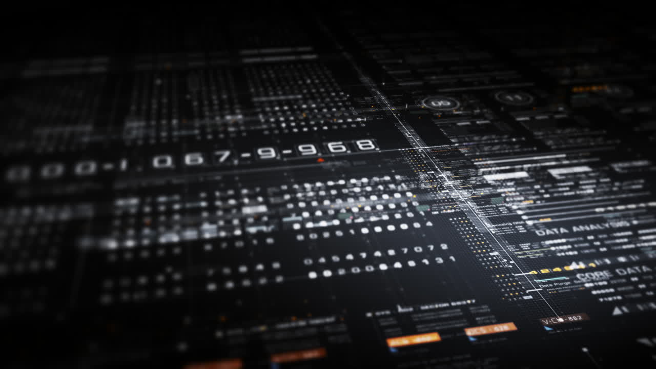 Advanced data matrix simulation UI with cutting-edge digital environment with a dynamic and immersive display of interconnected data matrix information networks systems background