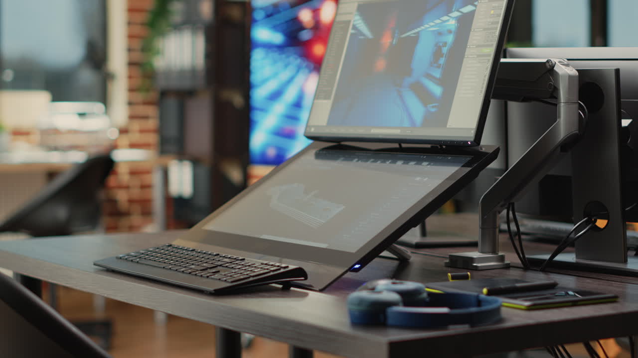 Empty render studio used to develop prototype or gaming infographics