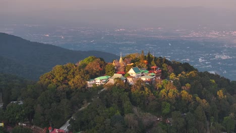 doi suthep buddhist temple during sunset. amazing view of chiang mai landscape, thailand.