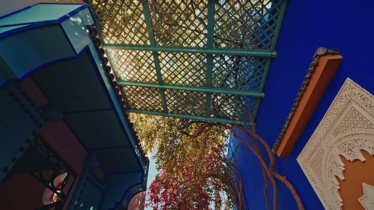 Camminando attraverso il giardino botanico Le Jardin Majorelle, Marrakech, Marocco
