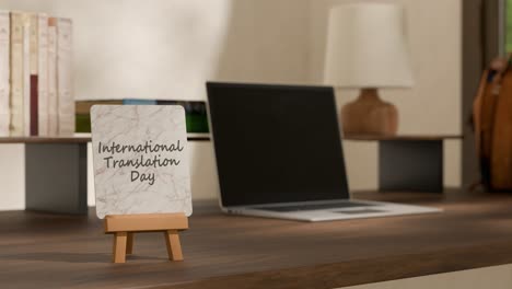calendario en el escritorio de trabajo que muestra el día internacional de la traducción