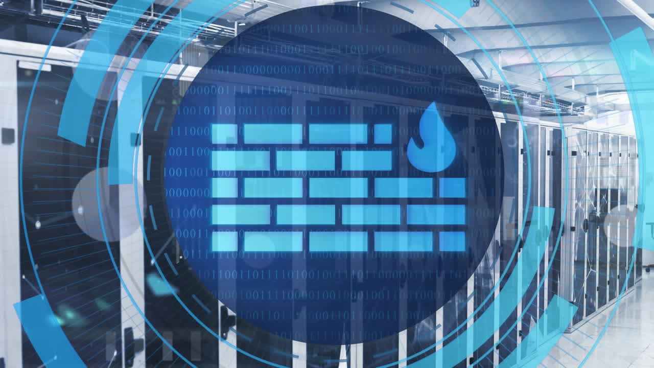 서버를 통해 원으로 모양과 방화벽의 애니메이션.