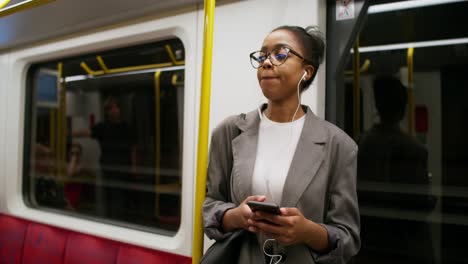 young woman on a subway