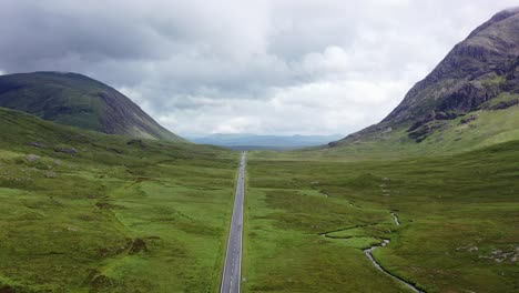 a82 road through rannoch moor and glen coe, summer, highlands, scotland, aerial