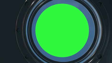 3d animation of porthole in the spaceship with green screen.